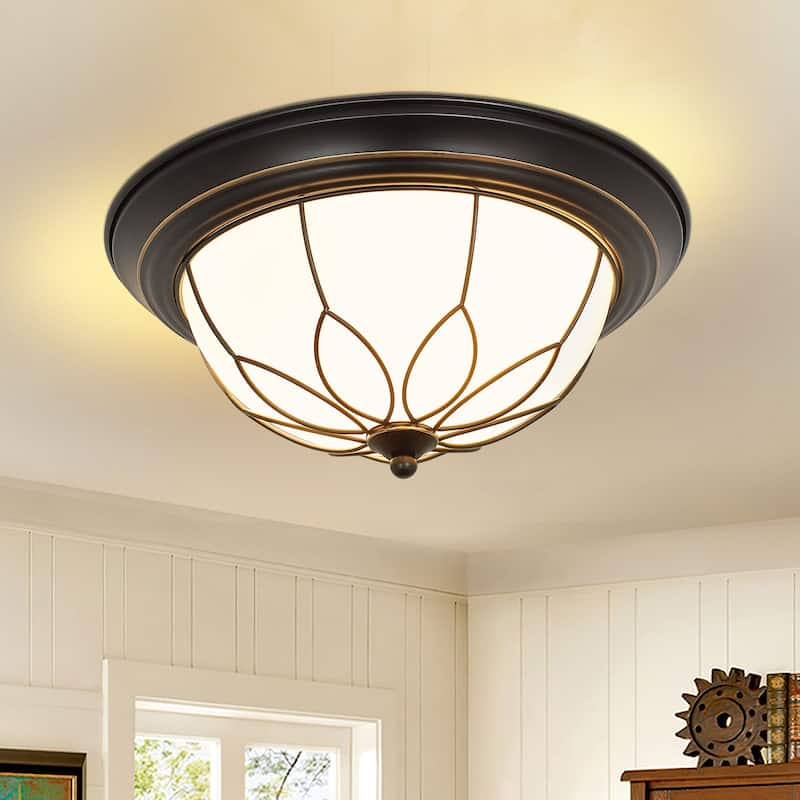 Depuley 13" 2-Light Farmhouse Black Flush Mount Ceiling Light with Glass Shade - 13 inches