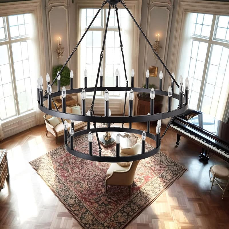 48in 2 Tier Wagon Wheel Chandelier, 36-Light Extra Large Chandelier