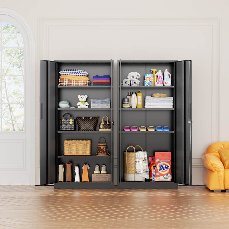 36 inch - 71 inch Tall File Cabinet Metal Storage Cabinet with Lockable Doors and Adjustable Shelves for Office, Home, Pantry