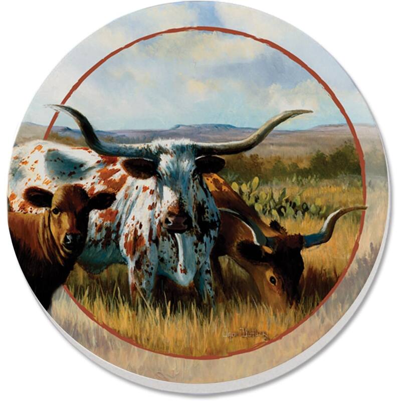 Longhorns 4 Pack Absorbent Stone Coasters with Protective Cork Backing Made in The USA Artistic Absorbent Easily Wipes Clean - Multi