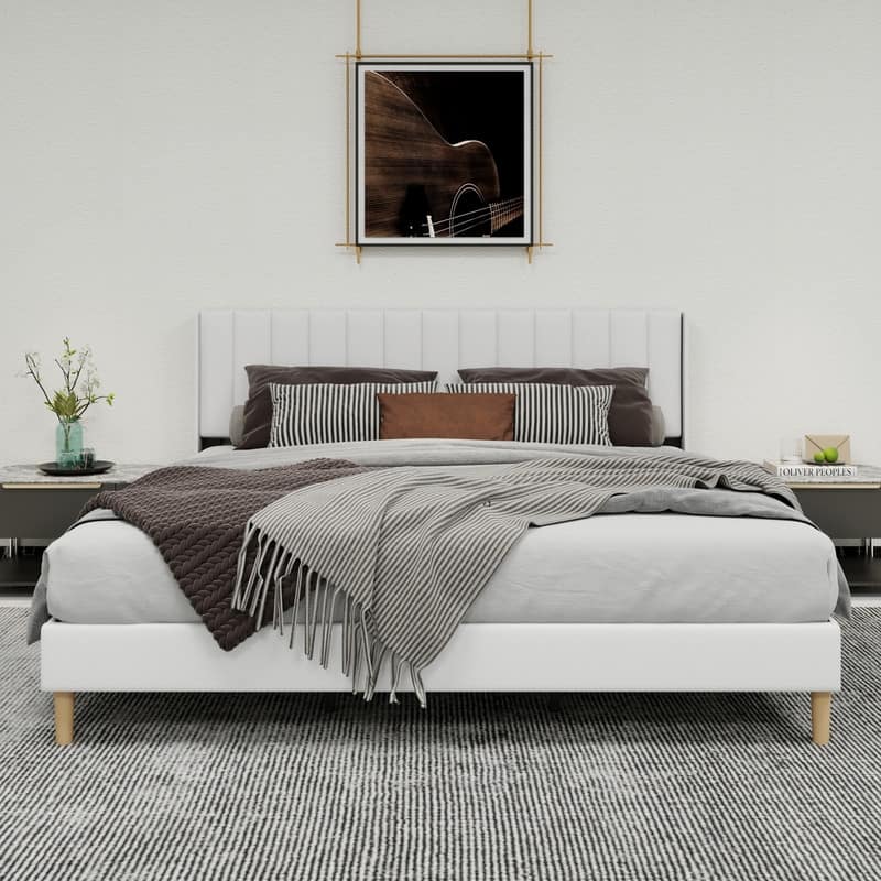 Caxkun Upholstered Platform Bed Frame with Wingback headboard