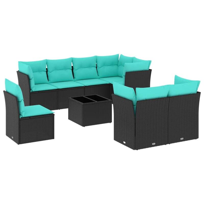 vidaXL 8 Piece Patio Sofa Set with Cushions Black Poly Rattan