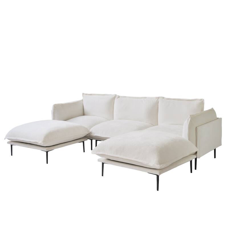 Living Room Furniture Velvet Sectional Sofa Modern Modular Sofa Deep Seat Upholstered Cloud Couch with 2 Ottomans