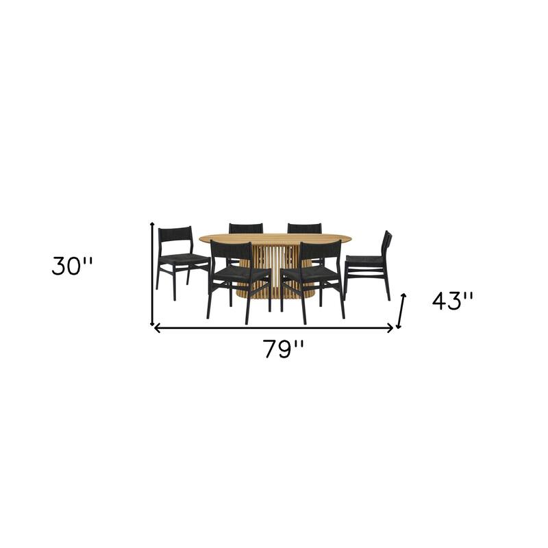 HomeRoots Seven Piece Oak Oval Dining Set with Six Chairs