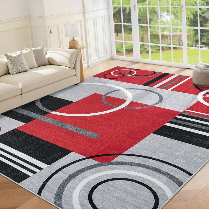 Washable Rugs for Living Room Bedroom Circles Pattern Rug Modern Geometric Area Rug