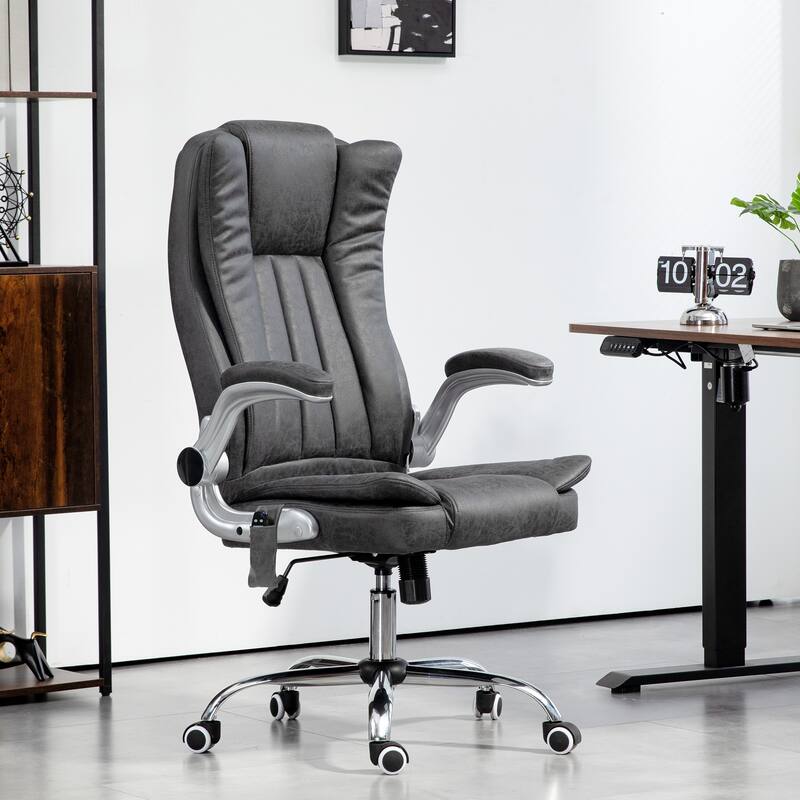 Ergonomic Massage Office Chair with Heat and Six-Point Vibration, Adjustable Height, Flip-Up Armrests - Gray with Massage