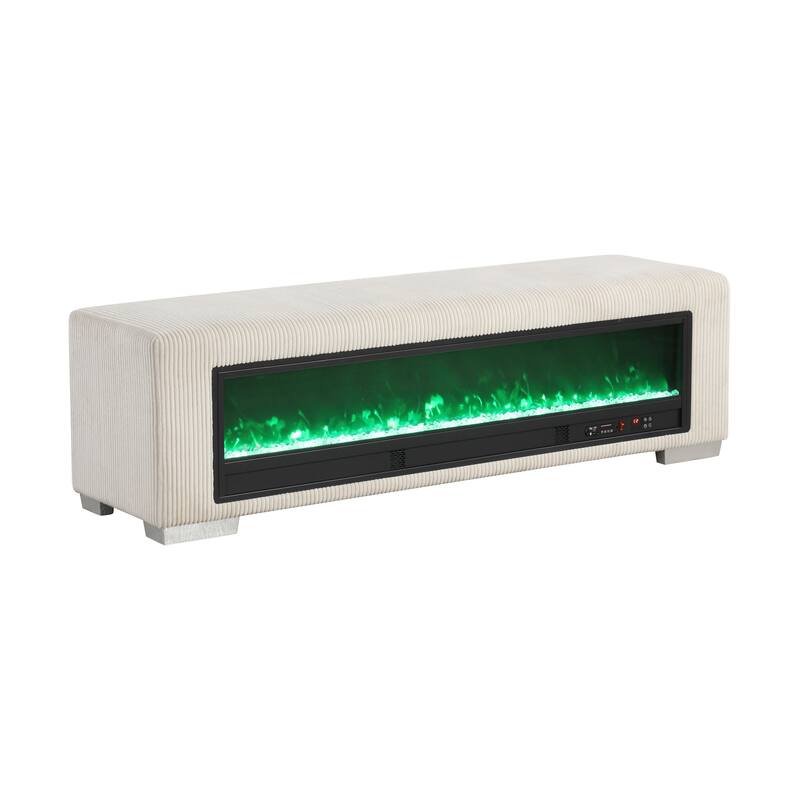 Furniture of America Goffney Chenille Bench with Fireplace Simulator and Bluetooth Audio
