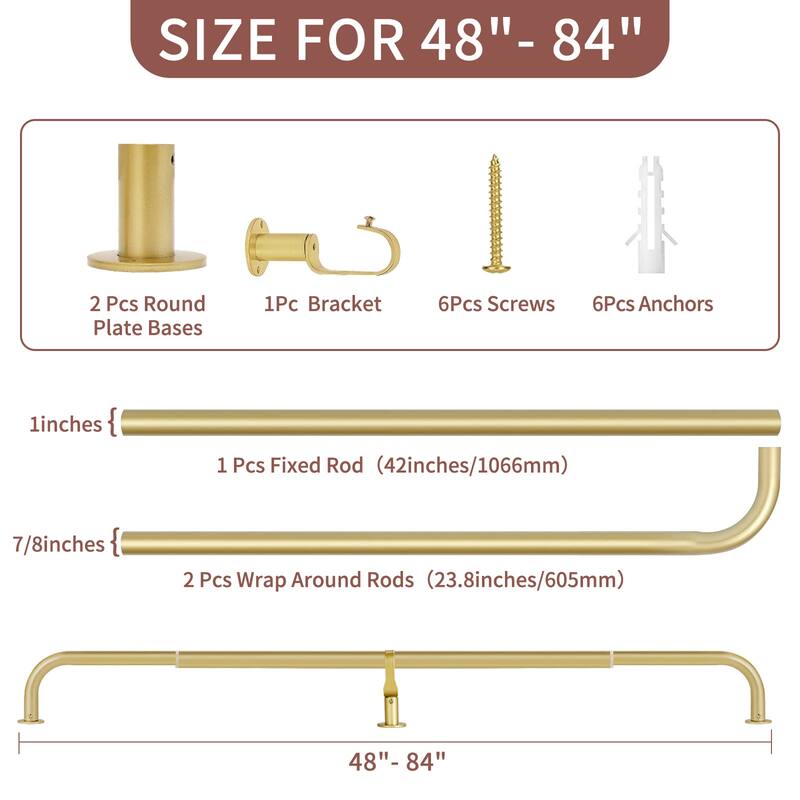 Meriville 1-Inch Diameter Wrap Around Blackout Curtain Rod, Round Base