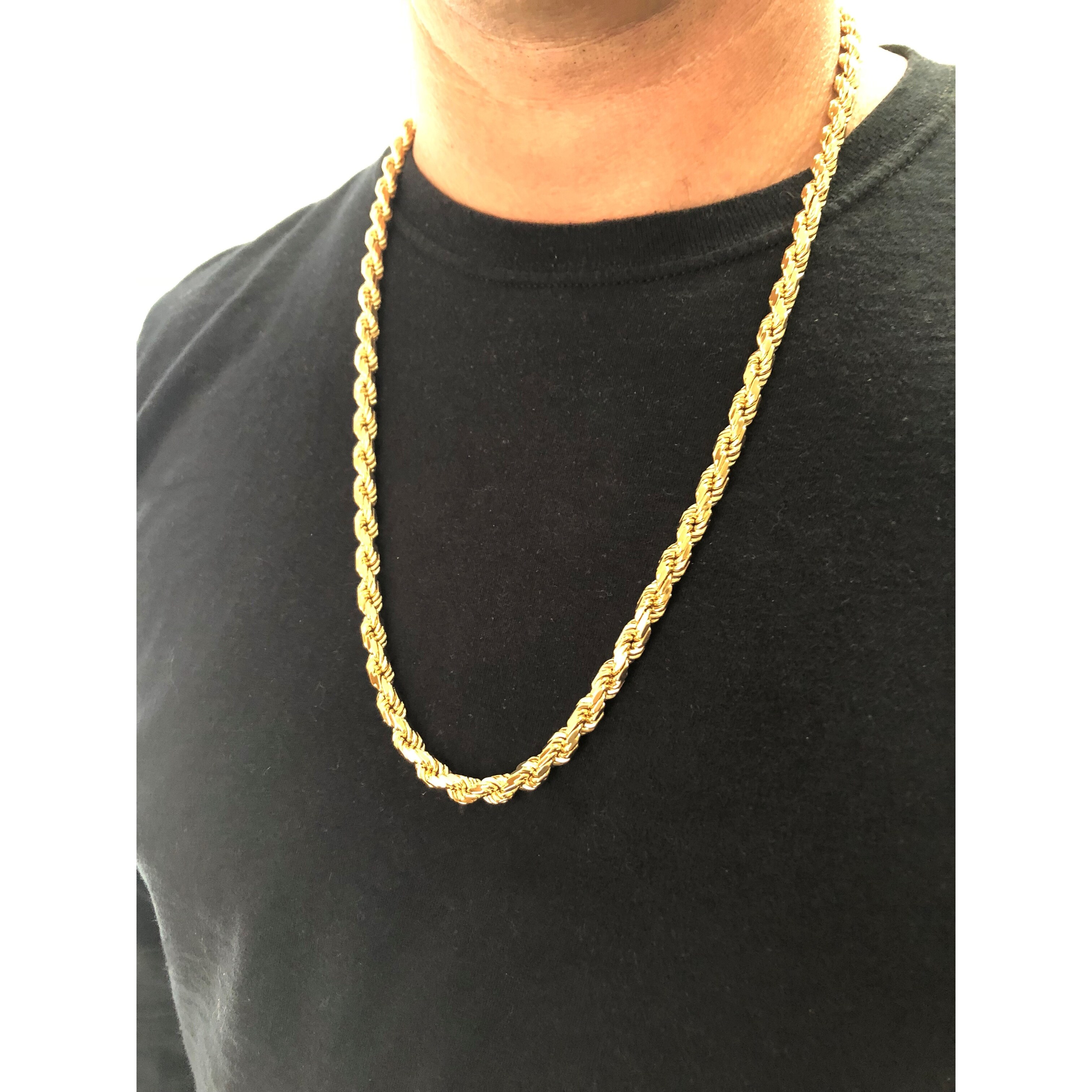 Mens Rope Chain Necklace 14k Gold Plated 7mm to 10mm 20" 22" 24" 26" 30"