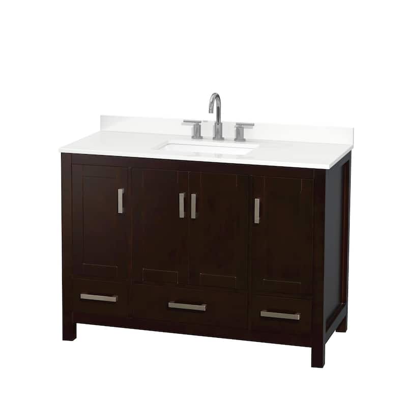 Sheffield 48-inch Single Vanity, 3 Hole Quartz Top - Espresso, Chrome Trim, White Quartz Top