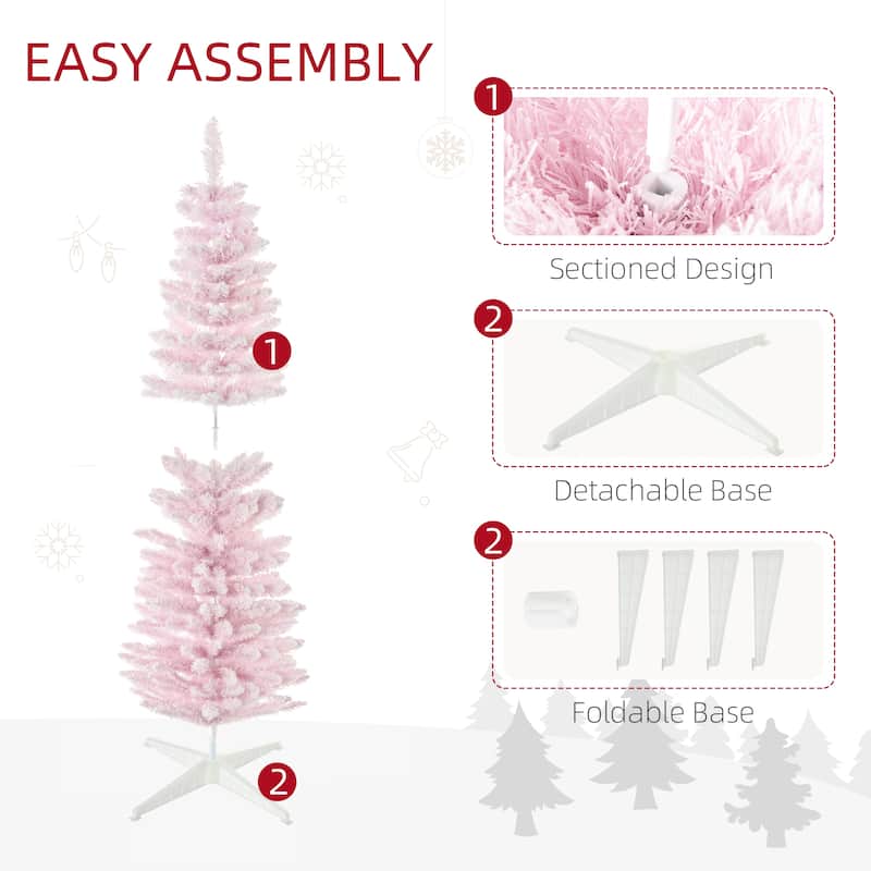HOMCOM Flocked Artificial Pencil Tree - Slim, Realistic Branches, Plastic Base, Pink