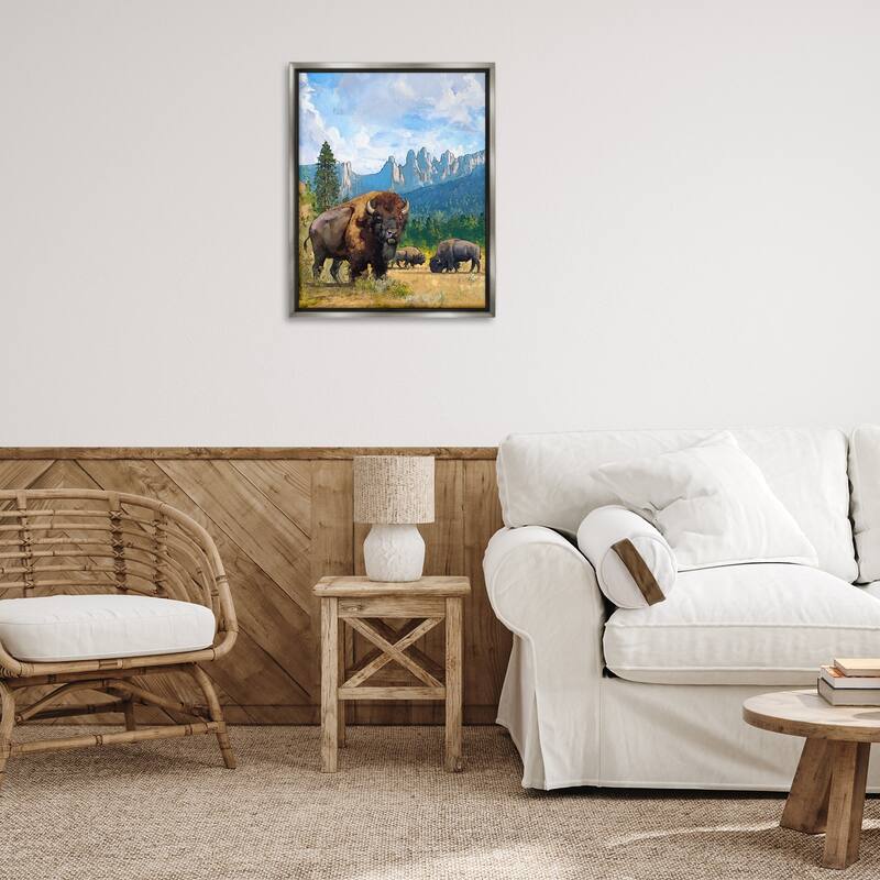 Stupell Grazing Bison Desert Abstraction Framed Floater Canvas Wall Art Design By David Owens