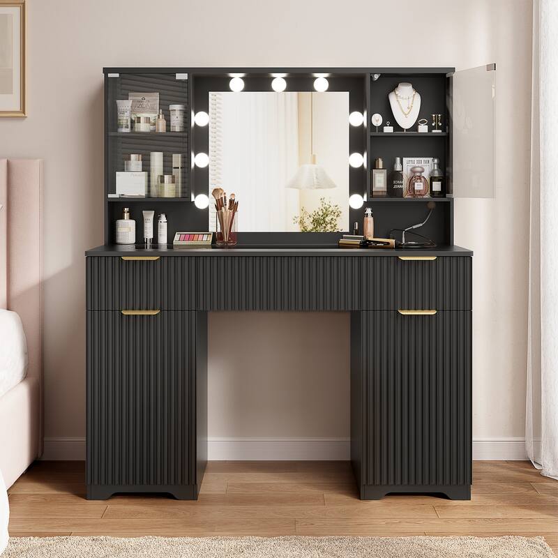 47" Modern Makeup Vanity Desk with Mirror and Large Cabinets, Dressing Table