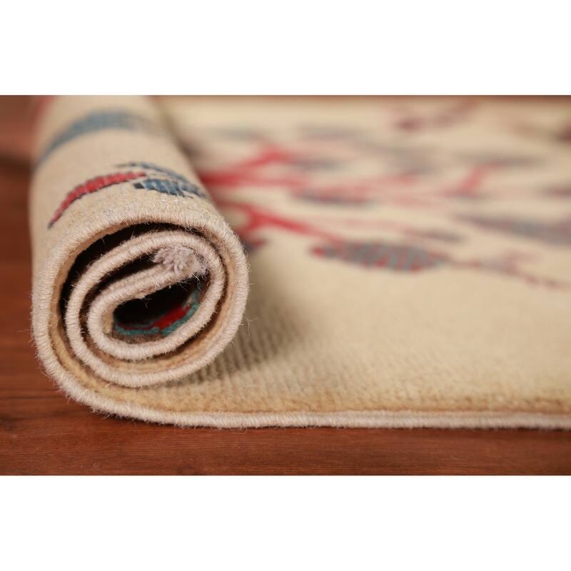 Animals Pictorial Kazak Oriental Foyer Rug Hand-Knotted Wool Carpet - 2'0"x 3'0" - 2'0"x 3'0" - Ivory/Beige