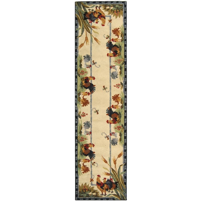 SAFAVIEH Hand-hooked Chelsea Gulzhazira Country Oriental Wool Rug - 2'6" x 8' Runner - Ivory/Gold