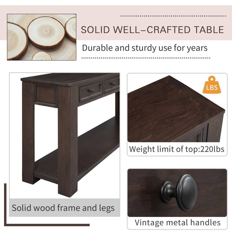 Entryway Console Table: Storage Drawers, Bottom Shelf