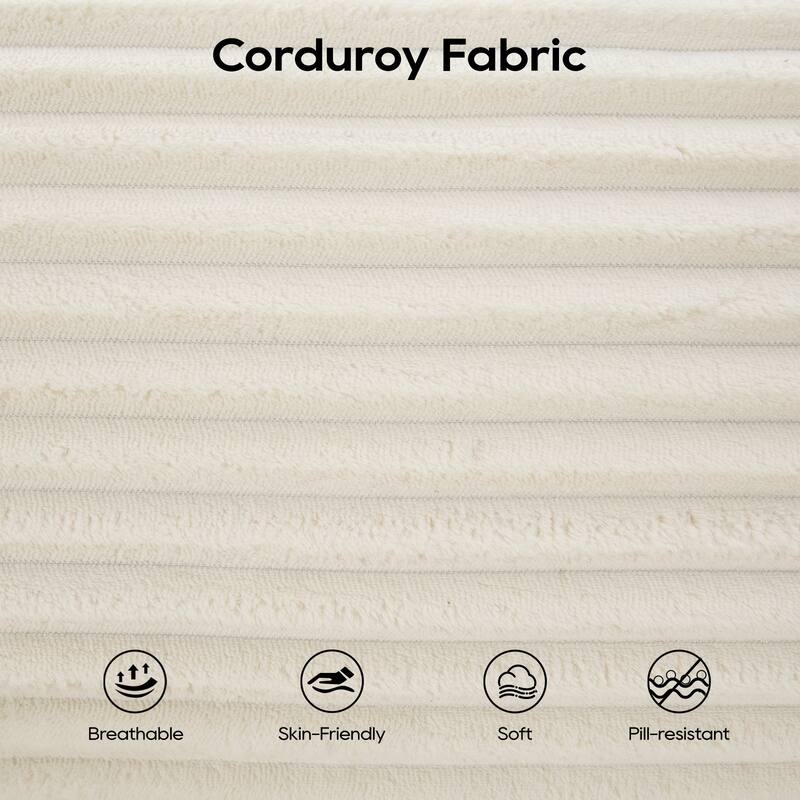 Loveseat Sofa Bed - Convertible 2-in-1, Corduroy Fabric, No Assembly, Beige