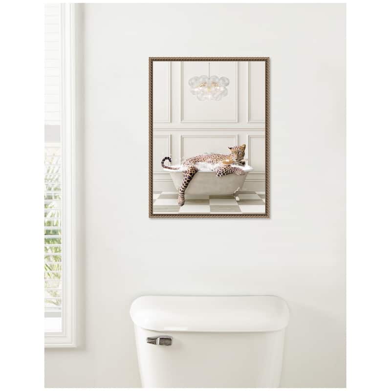 Kate and Laurel Sylvie Cheetah Traditional Chandelier Bath Framed Canvas by Amy Peterson