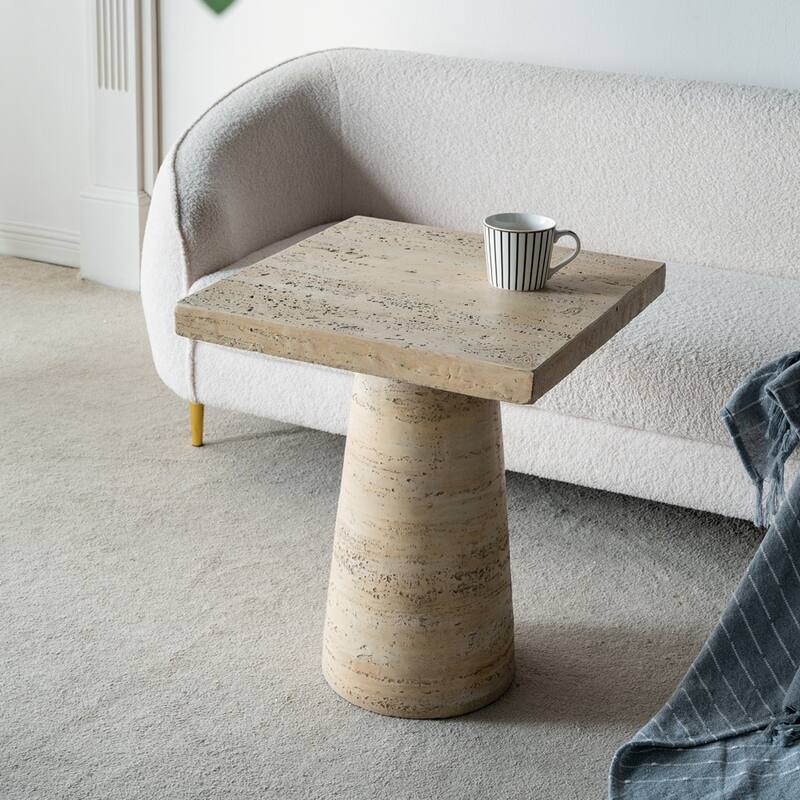Cement Square Side Table with Pedestal Base
