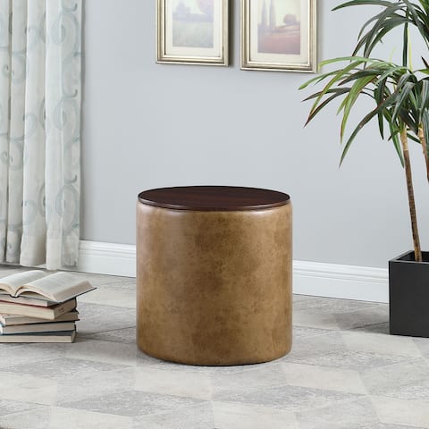 HomePop Storage Ottoman with Wood Top - Light Brown Vegan Faux Leather
