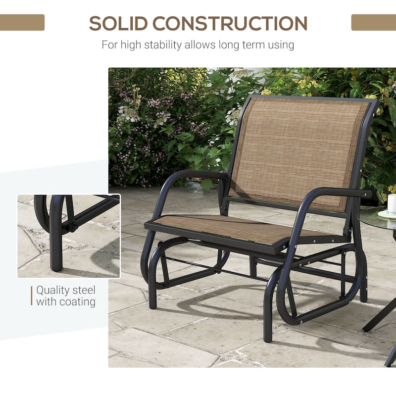 Outsunny Porch Glider with Breathable Mesh, Curved Armrests and Steel Frame for Garden, Poolside, Backyard, Balcony