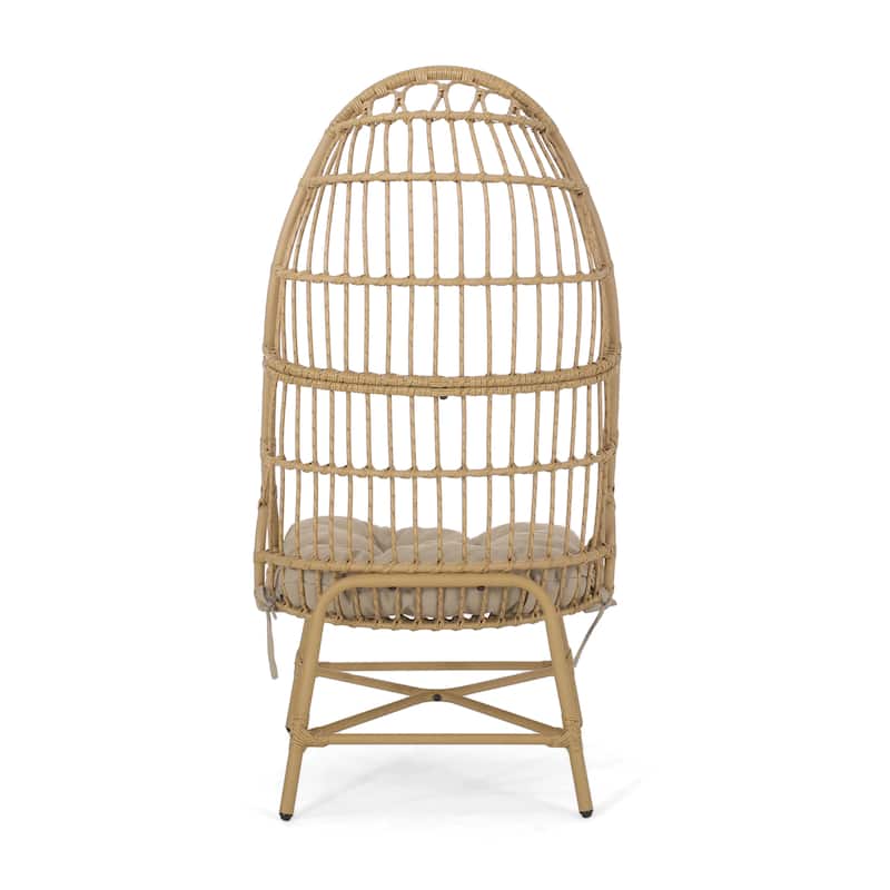Roomfitters Outdoor Wicker Cocoon Chair with Cushion, High Back Lounge Accent Chair for Patio or Garden