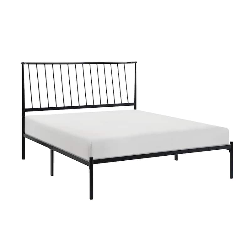 Black Metal Frame Queen Platform Bed with Angled Headboard - Black