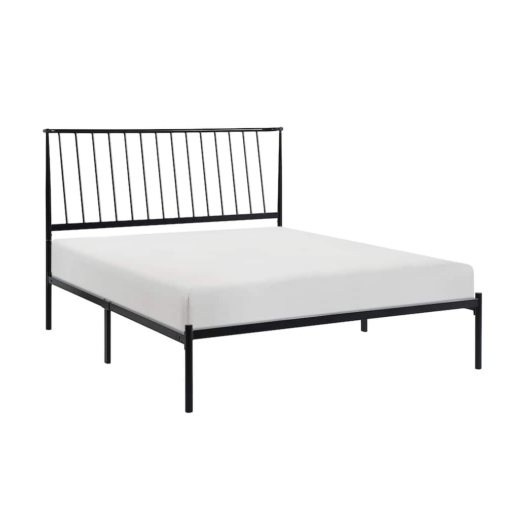 Black Metal Frame Queen Platform Bed with Angled Headboard