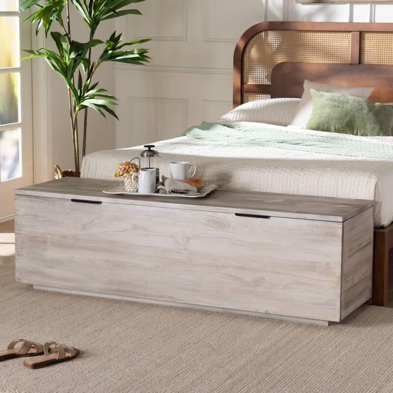 Alvaro Wood Storage Trunk with Hinged Lid - Rectangular Blanket Chest and Bedroom Bench with Spacious Interior