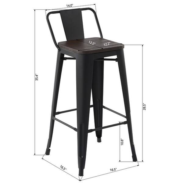 Homylin Industrial 29'' Metal Bar Stools Low Back Elm Wood Seat Bed