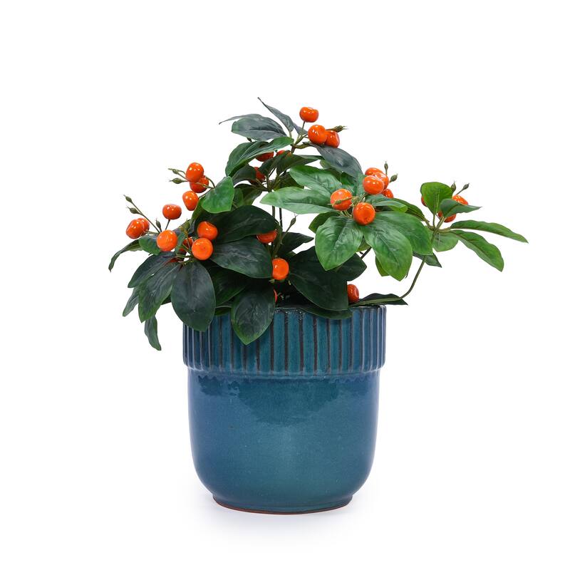 Glossy Ribbed Handmade Ceramic Planter Pot, for Succulents and Herbs