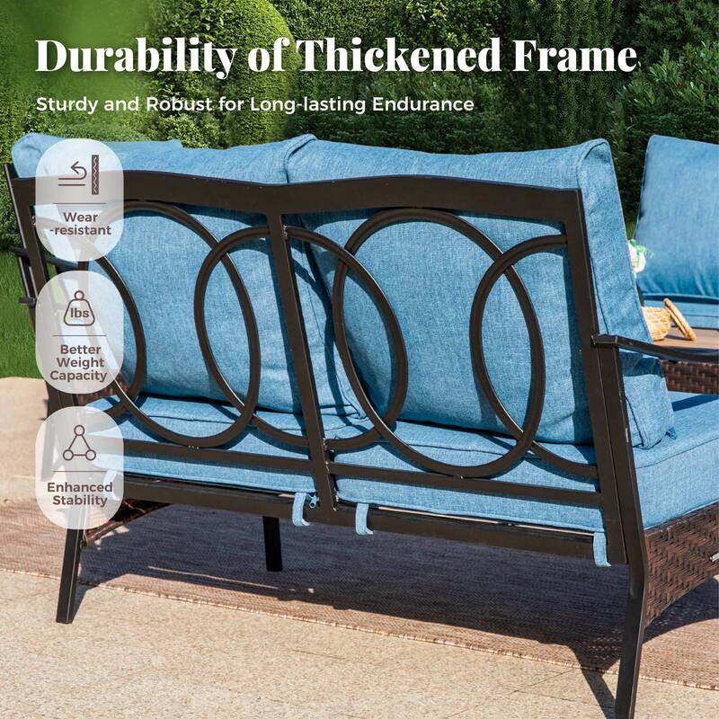 MAISON ARTS Patio Furniture Set with 56" Fire Pit Table, Deep Seating Sofa & Swivel, Rocking, and Fixed Chairs (5 Seats, Beige)