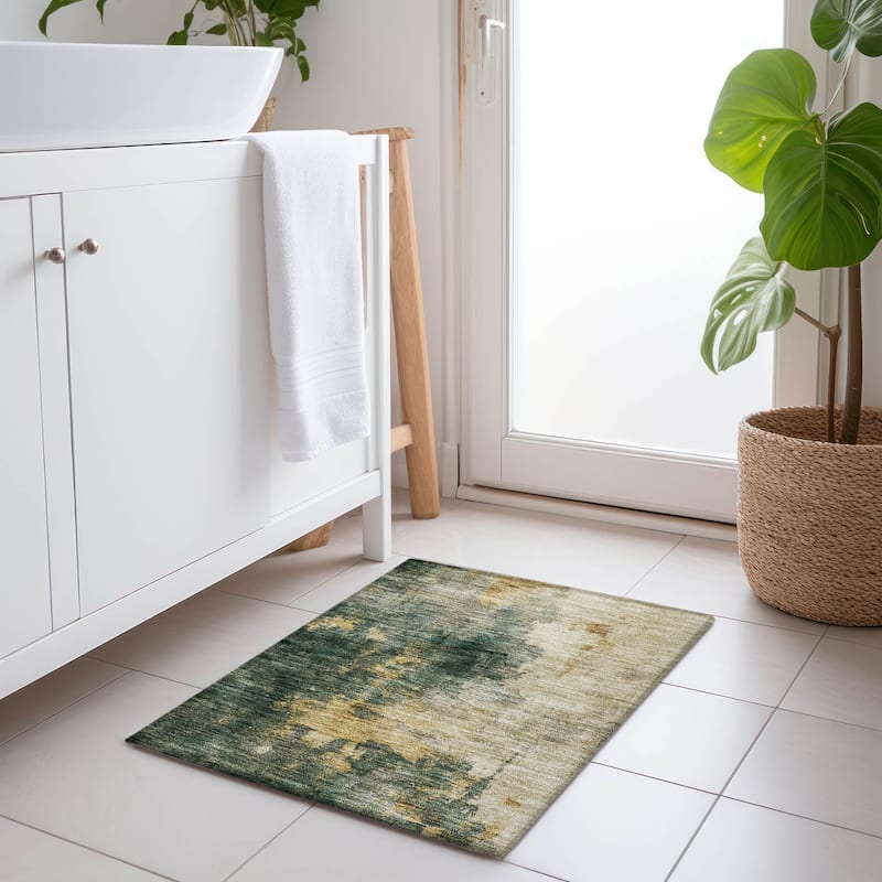 Machine Washable Indoor/ Outdoor Abstract Modern Chantille Rug - Fern - 1'8" x 2'6"