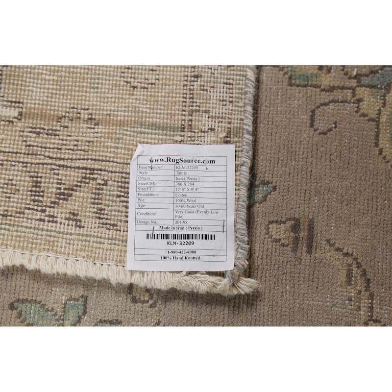 Tabriz Persian Vintage Rug Hand-Knotted Traditional Wool Carpet - 9'4"x 12'8"