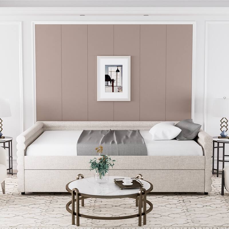 Ouyessir Modern Upholstered Tufted Daybed with Trundle & Drawers