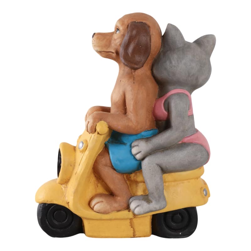 Polyresin Garden Statuary Dog and Cat on Scooter - 17" Yellow