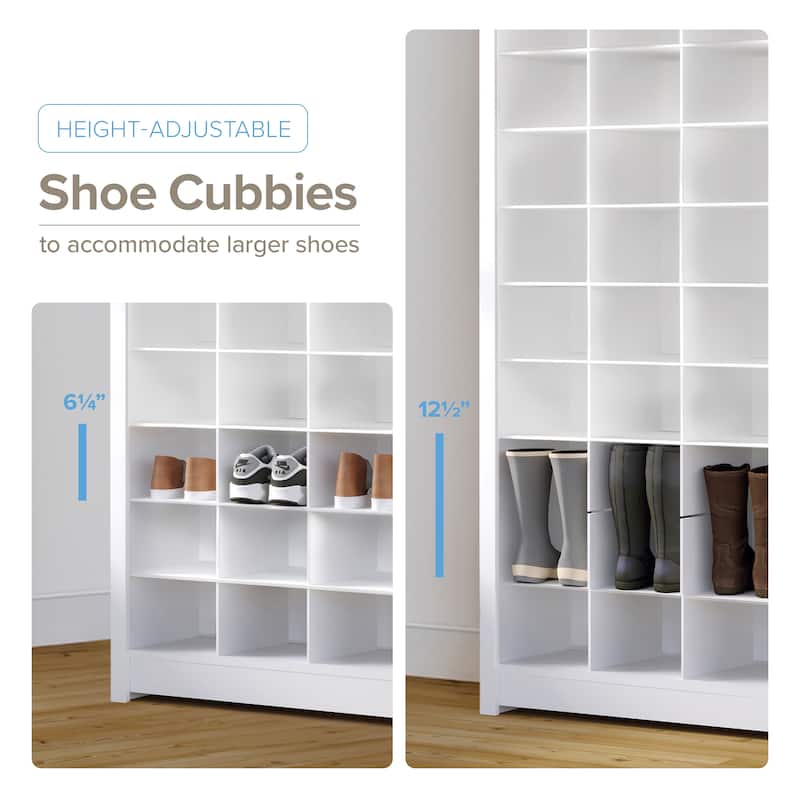 Prepac 39.5" W White Tall Storage Cabinet, Shoe Cabinet, Cube Storage Organizer with 40 Shoe Cubbies - 39.5"W x 13"D x 72.5"H