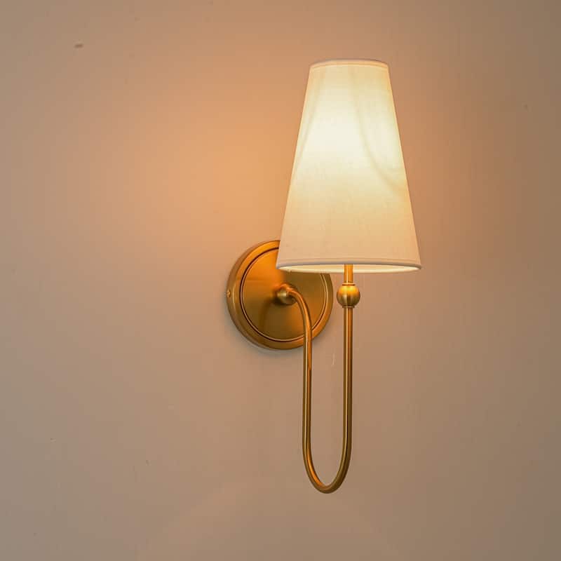 1-Light Gold/Black Finish Fabric Wall Sconce for Bedroom