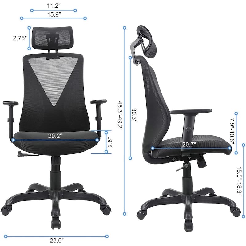 Ergonomic Office Chair with Adjustable Headrest and Armrest, Mesh Swivel Desk Chair with Storage Function for Work, Gaming