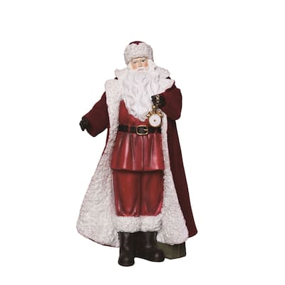 Transpac Resin 12.75 in. Multicolor Christmas Fuzzy Santa with Watch Figurine
