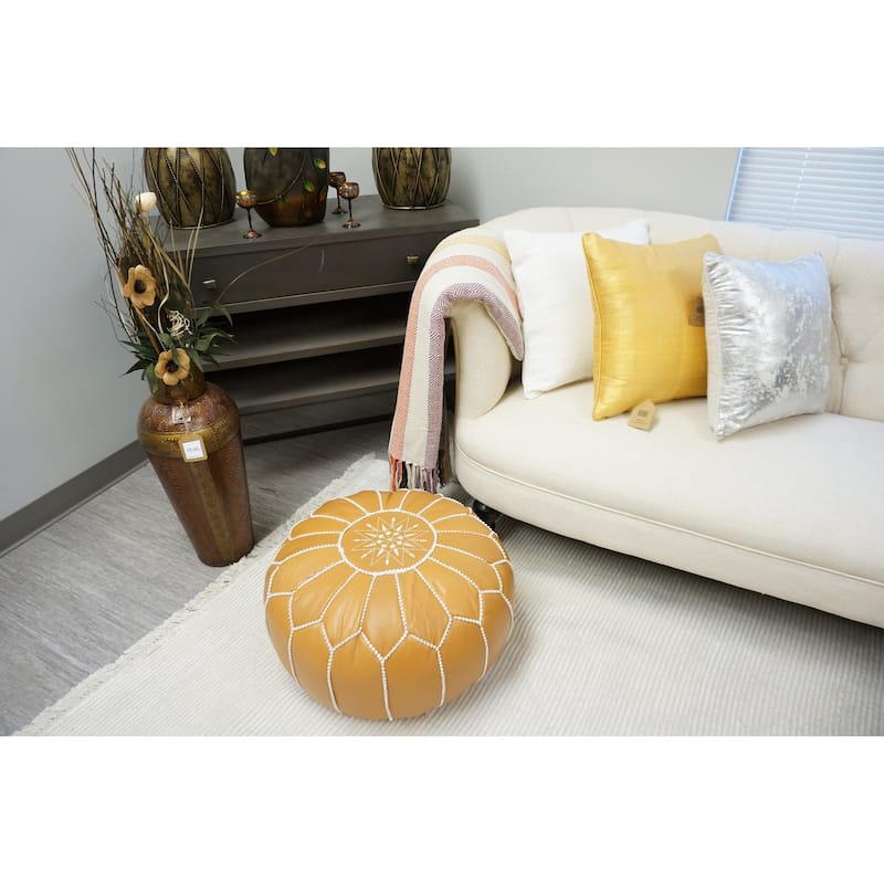 Home&Manor Moroccan Leather Roud Pouf