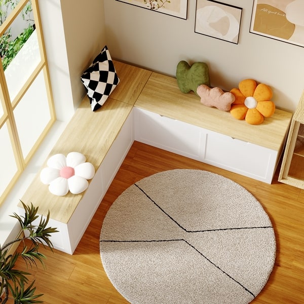 slide 2 of 15, L-Shaped Storage Bench with Lift-Top Seats and Wooden Top for Entryway White