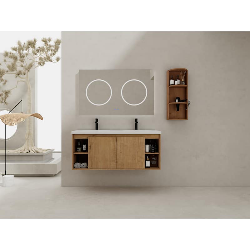 48" Wall-Mounted Bathroom Vanity With Double Sink and Storage Rack, Soft Close Doors,Combination Cabinet
