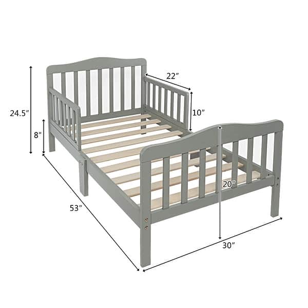 dimension image slide 0 of 3, Modern Design Wooden Baby Toddler Bed Furniture with Safety Guardrails