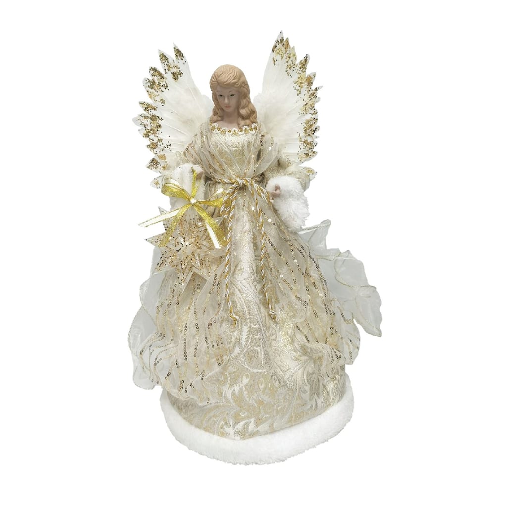 18" Glittery Angel Holding a Star Christmas Tree Topper, Unlit