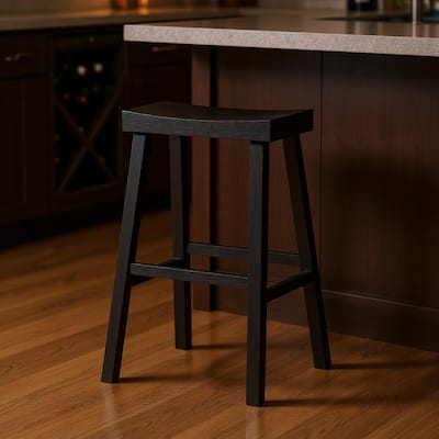 HomeRoots 31" Black Solid Wood Backless Bar Height Bar Chair