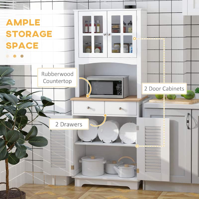 White Kitchen Storage Cabinet with Drawers and Adjustable Shelves Countertop for Dining Room - 26.75" L x 15.5" W x 67" H
