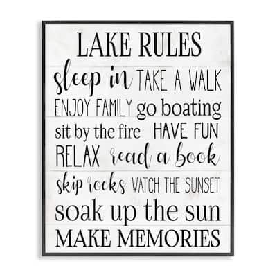 Stupell Motivational Lake Rules Sign Text Styles Black White Framed Giclee Texturized Art by Daphne Polselli
