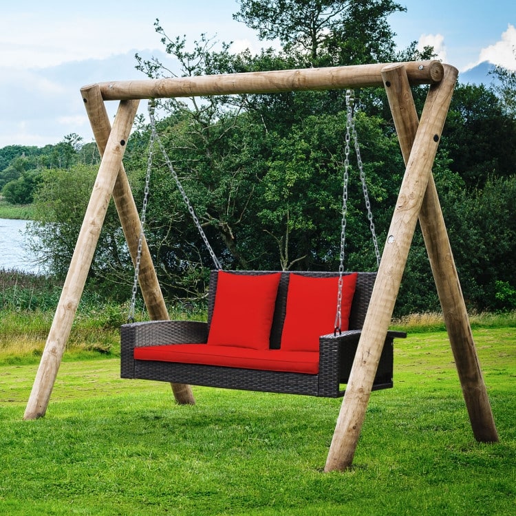 2-Person Wicker Hanging Porch Swing with 2 Back Cushions and 1 Seat Cushion - 50" x 22" x 20.5" (L x W x H)