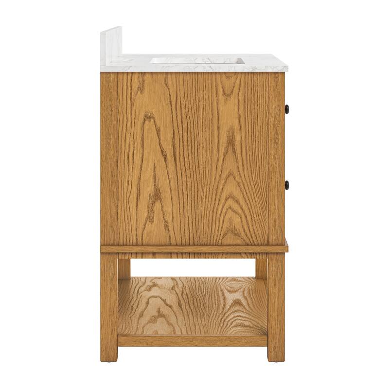 48 Inch Single Bathroom Vanity with 6 Drawers, Marble Top Bathroom Vanity with Sink in White